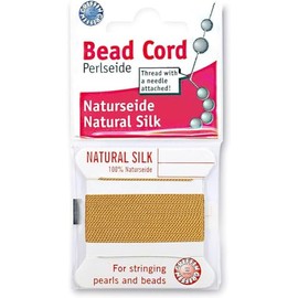 Griffin Silk Bead Cord Perlseide – Amber Color – Size 16 (1.05mm) – 2 Meters per Card – Stainless Steel Needle Attached – for Knotting Pearls, Gemstones, Crystals and Beads