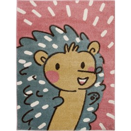 KC Cubs Boy & Girl Modern Decor Multicolor Area Rug and Carpet Collection for Kids, Toddlers and Baby Nursery, Animal Face Pink Huggable Hedgehog