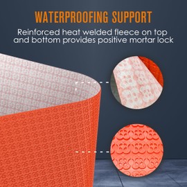 Houseables Uncoupling Membrane 1/8" Thick, 3.3 ft x 16.4 ft / 54.5 Square Feet, Underlayment for Laminate Flooring, Orange, Polyurethane, Wood, Vinyl, Waterproofing, Vapor Barrier, Crack Isolation