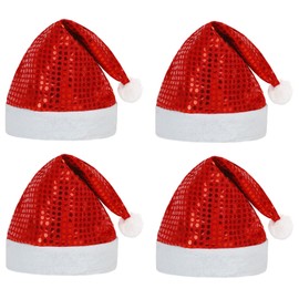 JOFONY Pack of 6 Christmas Hats, Santa Hat with Pentagram Pattern, Plush Edge Christmas Santa Hat, Red Santa Hat, Christmas Costumes for Christmas Party, Christmas Decoration