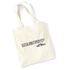 HUURAA Jute Bag Social Worker with Heart Bag Cotton 10 Litres with Motif for the Greatest People Gift Idea for Friends and Family, natural