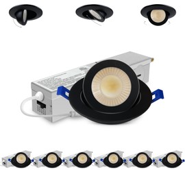 Adetu 2 Inch 5CCT Gimbal Black Led Recessed Lighting with Junction Box, 360°+90° Adjustable Led Recessed Lights, 2700K/3000K/3500K/4000K/5000K, 5W Eqv 50W, 550LM Brightness - ETL (Black, 6 Pack)