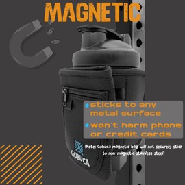 Magnetic Water Bottle Holder for Gym, Black Neoprene Pouch with Carabiner, Equipment Storage for Keys and Phone