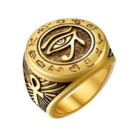 U7 Stainless Steel Eye Of Horus Mens Ring Gold Chunky Thumb Rings For Men Egyptian Jewelry