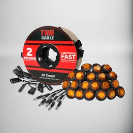 TMH 20 Pcs 3/4 Inch Side Marker Amber Lights with Connector Plug + 2 Pin Continuous Wire Harness Roll, Mix Pack for Plug and Play Hassle-Free Installation for Truck Trailer RV Pickup