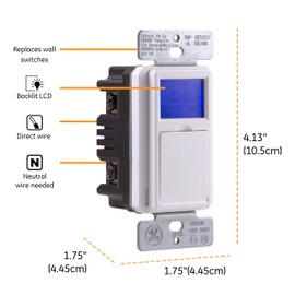GE SunSmart Digital In-Wall Timer - Daily ON/OFF Times, Programmable Settings, Sunset/Sunrise Presets, Vacation Security - White & Almond Light, Fan, Heater Switch - 32787