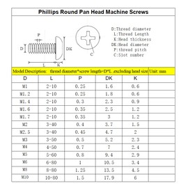 25Pcs M6-1x12mm Machine Screws Pan Phillips Cross Head Screws, Stainless Steel 18-8 (304), Bright Finish, Fully Threaded Fasteners Bolts