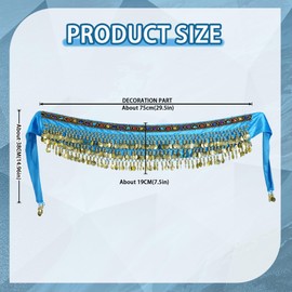 MUNAFIE - Pañuelo para danza del vientre, falda con cinturón ruidoso para monedas, Azul/claro, One Size