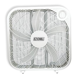 EZ-CHILL 20" Box Fan, 3 Speed Ful Force Air Circulation, Ideal for Home, Bedroom, & Office, White