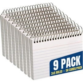 1InTheOffice Spiral Bound Index Cards 3x5 Ruled, Wirebound Index Cards, White, 50 Cards/Pack (9 Pack)