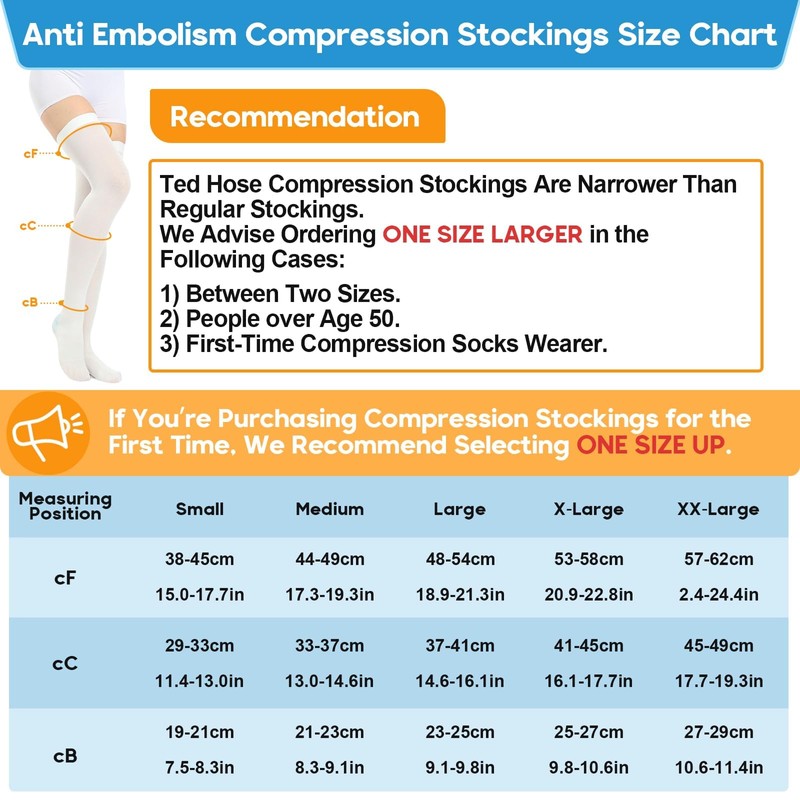 TED Hose Compression Stockings, Anti Embolism Stockings, 2Pairs Thigh High