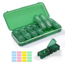 OHREY Pill Boxes and Organizer 2 Times a Day, Pill Organizer 2 Times a Day, Weekly Pill Organizer, Travel Pill Organizer Case for Vitamins, Fish Oils + 2 Detachable Cute Pill Organizer(Green)