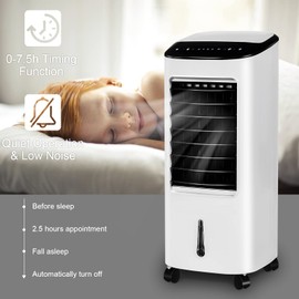 KOTEK Evaporative Cooler w/Fan & Humidifier, 7.5H Timer, 3 Wind Modes & Speeds, LED Display, Remote Control, 4 Casters, 2 Ice Boxes, Portable Air Cooler for Home, Office