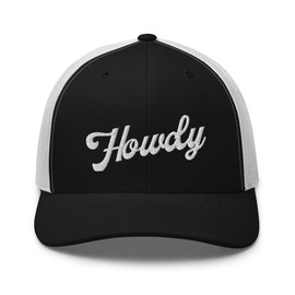 RIVEMUG Western Howdy Trucker Hat Mid Crown Curved Bill Cowboy Adjustable Cap Black/White