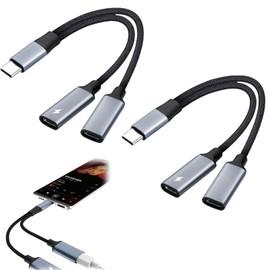 2PCS USB-C Splitter 2 Port,Dual US/B C Headphone Jack Adapter,2 in 1 Type C Audio and Charger Adapter,USB/C Splitter 2 Port Charging,USBC Double Adapter Compatible With PC,Laptop,Phone and Headphone