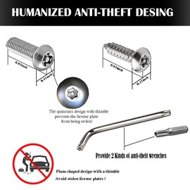ROMINVIC Anti Theft License Plate Screws,Stainless Steel Rustproof Security Bolts Fasteners for Front Rear Car Tag Mount- M6 Locking Hardware (Silver)