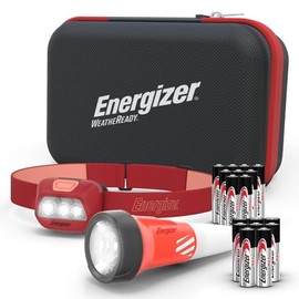 Energizer WeatheReady Power Outage Kit with 2-in-1 LED Flashlight Lantern, LED Headlamp, IPX4 Water-Resistant, Backup AA + AAA Batteries, Storage Case, Hurricane Preparedness Items