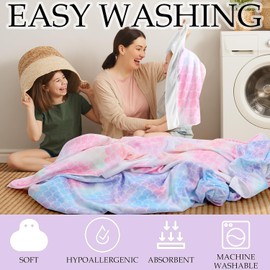 SmoothNovelty - Juego de 2 toallas para niñas con vestido de baño suave ajustable con turbantes para cabello húmedo de secado rápido (sirena princesa)