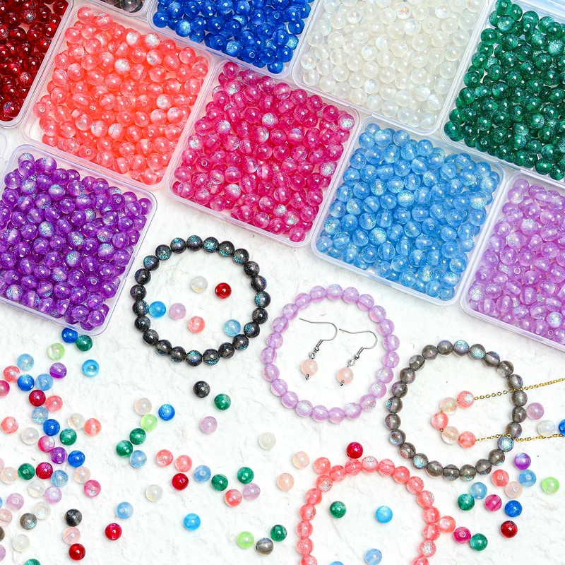 Soeoy 8 mm Round Glass Beads for Bracelets, 100 Pcs
