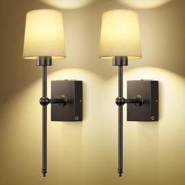 Battery Operated Wall Sconces Set of 2, Black Rechargeable 8000mAh Wall Lights with Remote & Touch Control, Dimmable Wireless Wall Lamps for Home Bedroom, Bathroom & Hallway Indoor Outdoor Decor