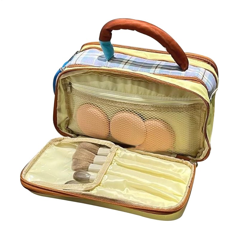 Toiletry Bag | Portable Beach Cosmetic Pouch,Multifunctional Plaid Zippered Toiletry