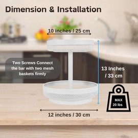 IBERG 2 Tier Fruit Basket Mesh Fruit Bowl - Basket Stand for Fruits Vegetables Bread Snacks (White)