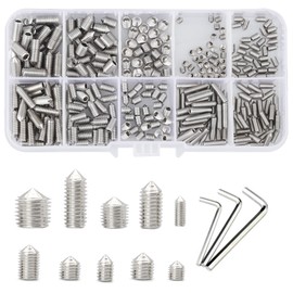 YSDMY 308 Pcs Grub Screw Mixed,M3/M4/M5 Grub Screws Assorted,Stainless Steel Cone Point Grub Screws with Allen Key for Door Handles