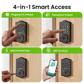 GHome Smart KD30B Deadbolt Lock with Keypad Fingerprint Keyless Entry Door Locks for Front Doors with APP Control Auto Lock for Home Rental House Apartment