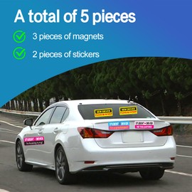 New Driver Magnet for Car,5 Pack Student Driver Magnet Bumper & Windows Sticker Set（(2 Non-Magnet)）,Removable Novice Rookie Safety Attention Sign,Weather Resistant - 9 x 3.5 in