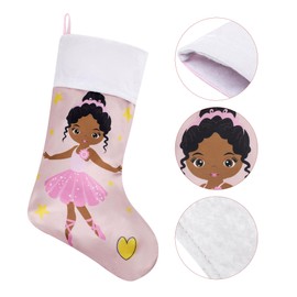 AUAWMLK - Calcetines de Navidad rosa de 18 pulgadas con estampado de princesa negra, perfecto para decoración navideña de niñas pequeñas