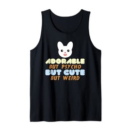 Adorable but psycho but cute but weird bunny meme tank top, black
