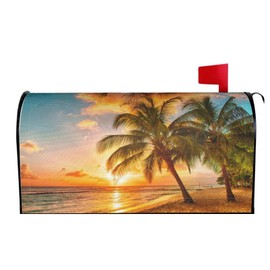 Abucaky Beach Palm Trees Mailbox Cover Magnetic Sunset Over The Sea Waterproof Mailbox Wraps Post Letter Box Decor 21x18 in