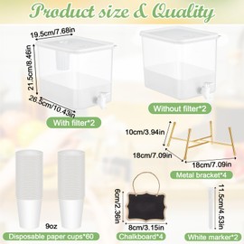 LemonRoad 4 Pack Beverage Dispensers with 60 Pcs Disposable Cups Plastic Drink Dispensers With Stand for Parties Water Dispenser Cold Drink Container for Iced Tea Fridge Bar Party (2.3 Gallon)