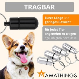 AMATHINGS Dog Address Tag (2.5 cm Length - Pack of 6 - Silver) - Collar Pendant for Pets with Label - Waterproof Pendant Dog Collar with Screw Cap