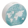 Money Box with World Map Motif and Text - Let's
