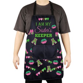 CENWA Sorority Kitchen Apron Sorority Girls Gift I’m My Sister’s Keeper Adjustable Apron For Cooking Baking Grilling (pink and green apron)
