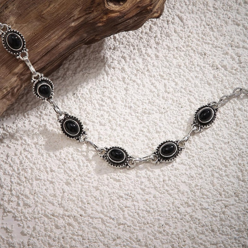 Turquoise Anklets for Women Waterproof Boho Black Silver Ankle Bracelet