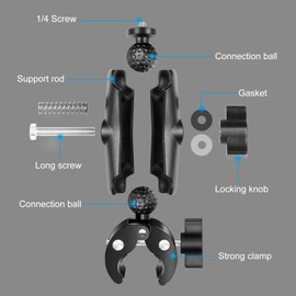 PULUZ 1/4 Zoll Schraube Super Kamera Halterung Klemme, Doppelkugelkopf Magic Arm Klemme mit Adapterfuß für Motorrad, Fahrrad, Querstangen Webcam, Kamera, Regenschirm, Desktop, Lichtständer