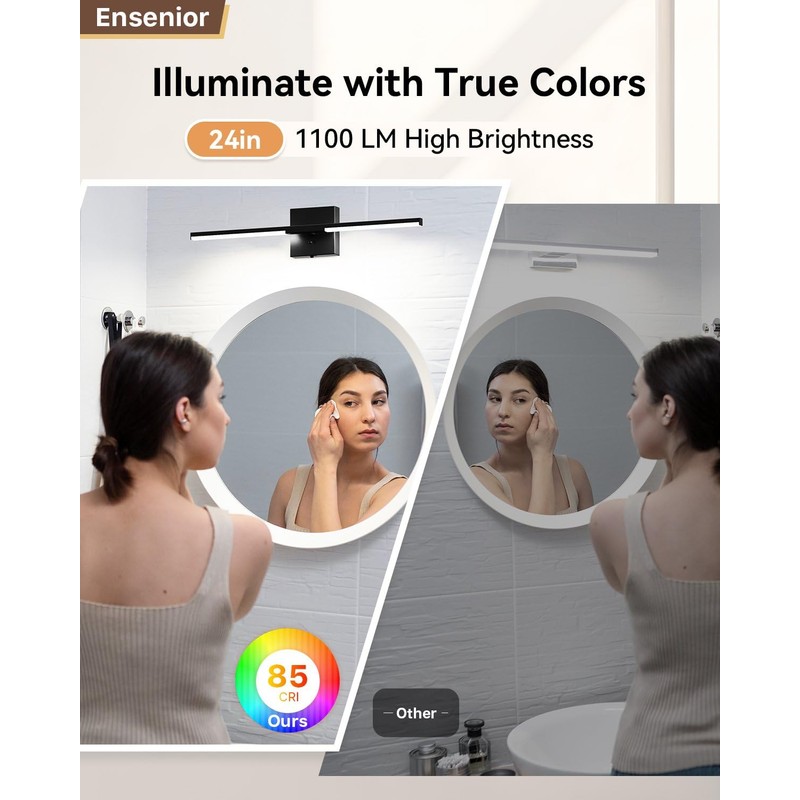 Ensenior Modern Bathroom Vanity Light 24 inch, Built-in Dimmer, 14W