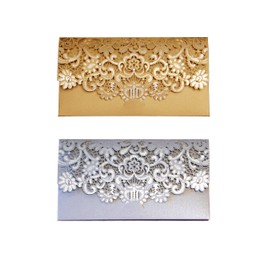 Money Gift Voucher Token Cash Wallet Cards and Envelopes for Wedding Birthday Christmas New Home New Born Laser Cut (Gold and Silver 2 cards)