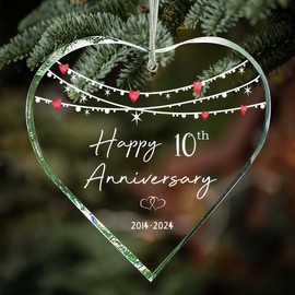 ZUNON 10 Year for Wife 10th Wedding Couple Marriage Husband Ornament Valentines Her Him Years as Mr and Mrs Ideas Hanging Decorations 3" Christmas Ornaments 2024(10th anniversary