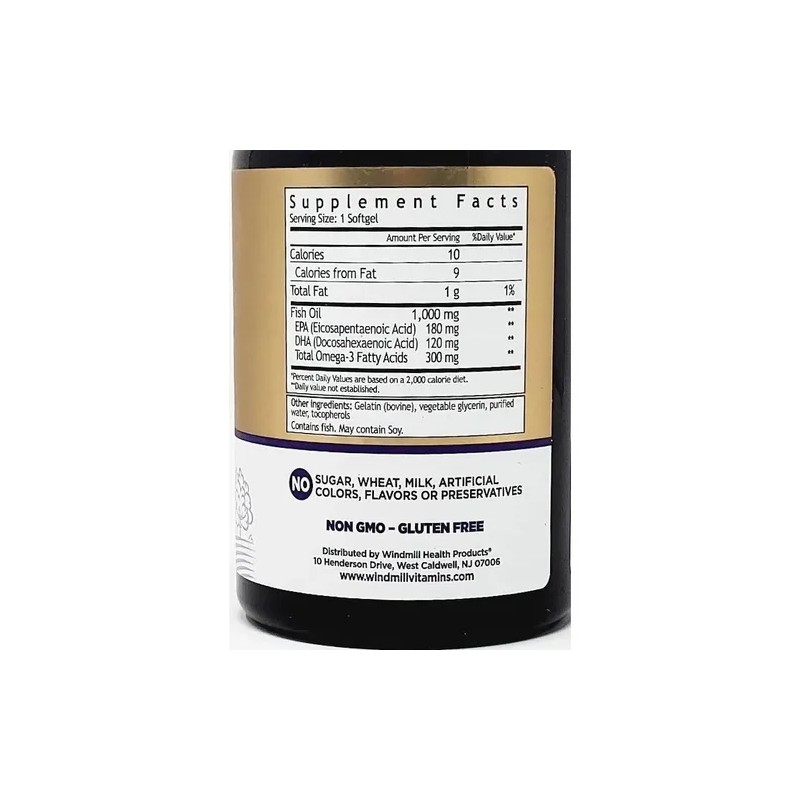 Omega 3 1000mg EPA DHA Sin Sabor Windmill 180 Cápsulas