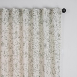 Tootop Boho Linen Flora Curtains for Living Room Crushed Linen Print Pattern Soft Fabric Vintage Floral Farmhouse Light Filtering Curtains Rod Pocket or Back tab 2 Panel 63 inch Green on Beige