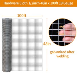 Gartist Hot-Dip galvanized after Welding Chicken Wire Fencing,1/2inch 19Ga 48"x100' Hardware Cloth, Raised Garden Bed Supports Wire Mesh Roll, galvanized Wire Mesh Fence Prevent Snake, Raccoons, Foxes