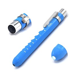 OdontoMed2011 Medical Pen Lights for Nurses Doctors, Reusable LED Medical Penlight Flashlight with Pupil Gauge, White Light, Sky Blue Color Penlight