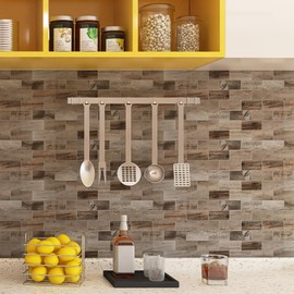 KASARO Peel and Stick Backsplash Wall Tile for Kitchen, 20-Sheet Subway Adhesive PVC Mosaic Tiles Decorative Backsplash Tiles Stick on Bathroom, Fireplace, RV, Brown Rustic