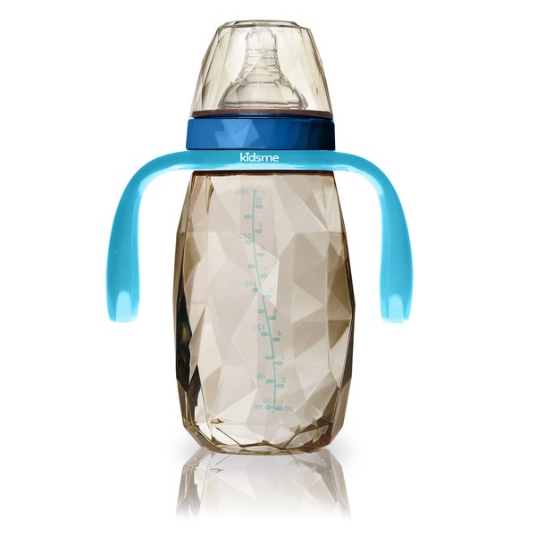 kidsme(キッズミー) PPSU ダイヤモンドボトル 300ml ハンドル付 6ヶ月頃～ 世界初のダイヤモンド型の哺乳瓶！アクアマリン
