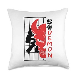 Japanese Demon Oni Masks Art face Skull devil Harajuku Throw Pillow
