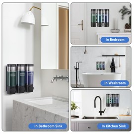 Szmst Bathroom Wall Mounted Soap Dispenser 300ML*3,No Drill Shower Gel Shampoo and Conditioner Dispenser Kitchen Container Hand Wash Liquid Dispenser for Home Hotel and Restaurant (Black 3 Chamber)