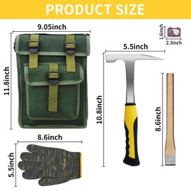 Hear XSUS 5 PCS Rockhounding Tools - Geology Rock Pick Hammer Kit, Musette Bag & 22oz Hammer, Digging Chisels, Magnifying Glass, Gloves